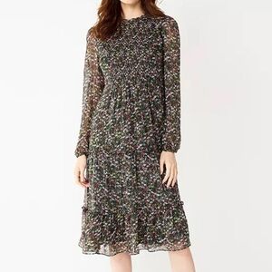 Draper James RSVP Green Floral Long Sleeve Midi Dress 2X